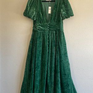 Anthropologie Puff-Sleeved Burnout Velvet Maxi Dress
